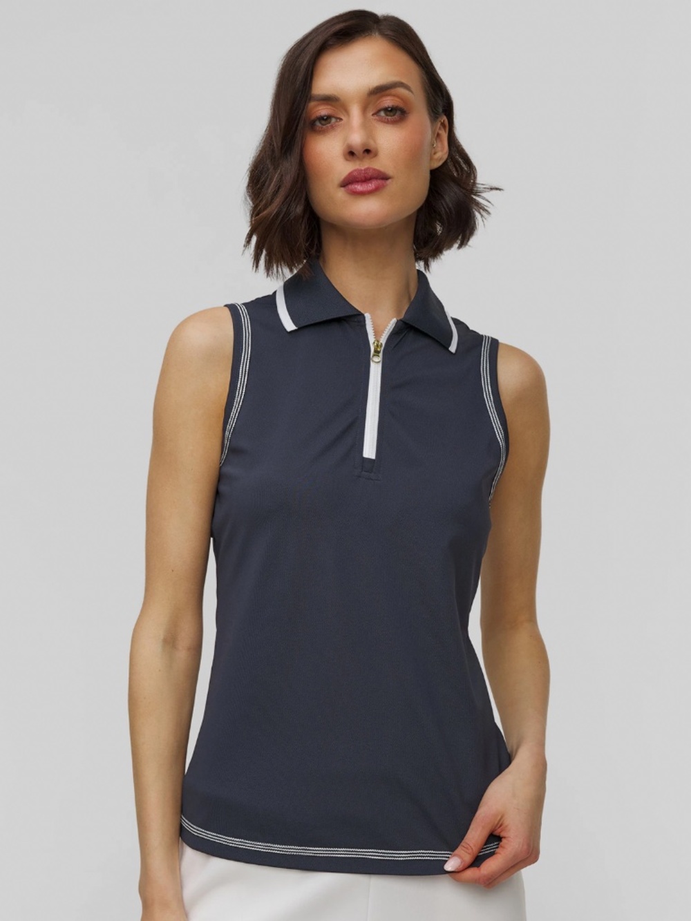NWT VARLEY Cammie Performance Tank Top Shirt Navy White Golf Tennis Collar Small